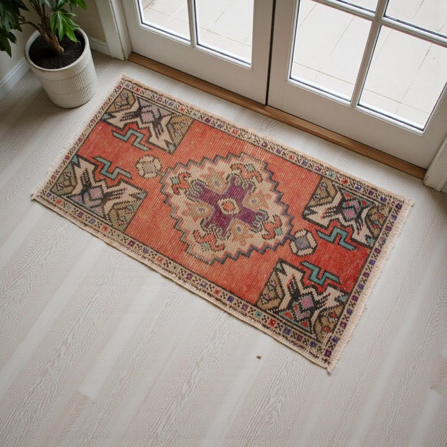 Farmhouse Distressed Low Pile Hand Knotted Yastik Rug Faded Rug - 18'' X 36'' For Sale - Image 3 of 12