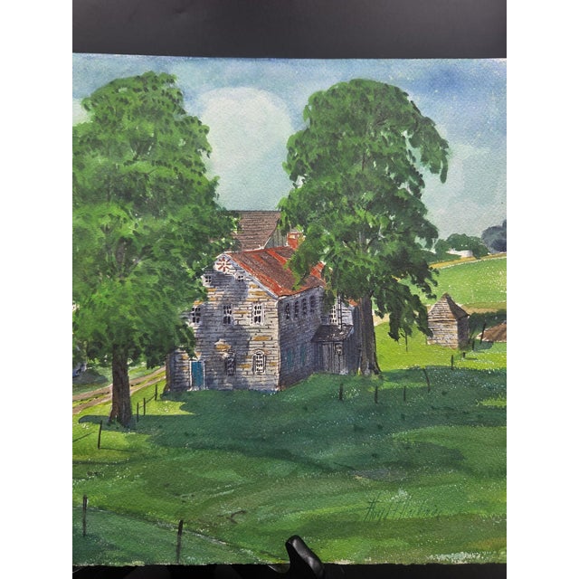 Mid-Century Pennsylvania Stone Grist Mill Watercolor by Floyd F. Hackman For Sale In Philadelphia - Image 6 of 18