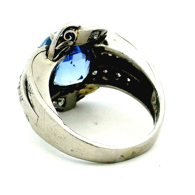 1980s Paul Matthews Victorian Revival Platinum Ring With Gia Certified 6.67ct Ceylon Sapphire & Diamonds, Size 6.5 For Sale - Image 9 of 17