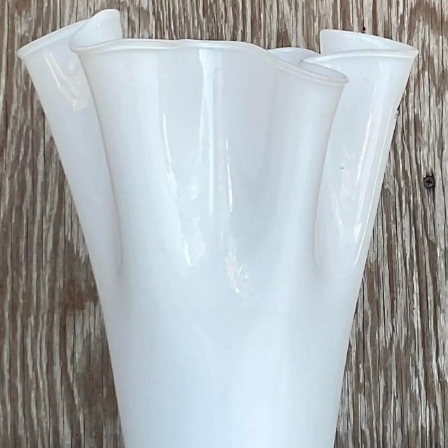 Glass Vintage Pleated White Glass Vase For Sale - Image 7 of 11