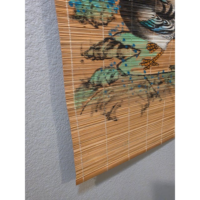 Chinoiserie Mid 20th Century Hand-Painted Bamboo Slat Wall Scroll Mandarin Ducks & Lotus Flowers For Sale - Image 3 of 12