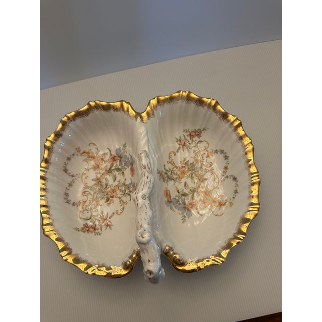 Art Nouveau Antique 19th Century Carl Tielsch Ct Germany Porcelain Handled Serving Tray For Sale - Image 3 of 11