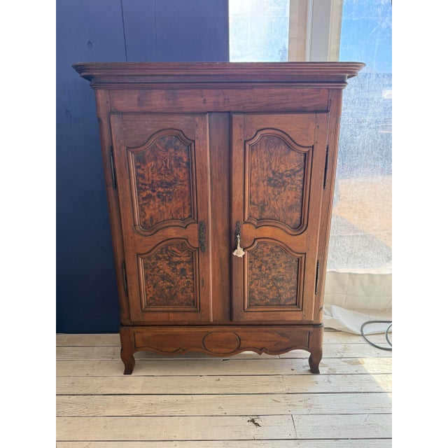 18th Century 18th Century French Louis XV Solid Burl Walnut Period Chateau Armoires For Sale - Image 5 of 12