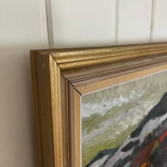 Mid-Century Modern 1950s Mid-Century Swedish Modernist Winter Townscape Oil Painting "Odenslund" by Bo Olsson Perman For Sale - Image 3 of 14