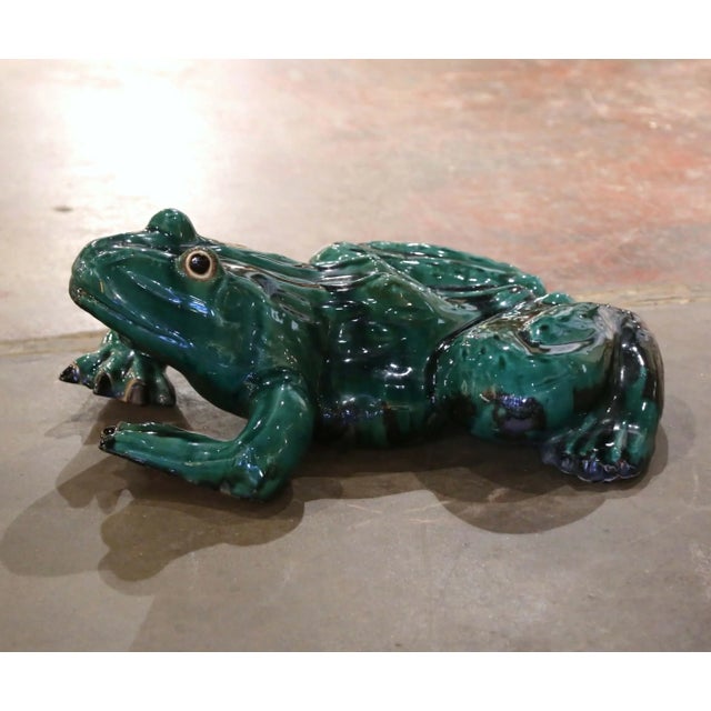 French Late 20th Century Vintage French Carved and Painted Terracotta Frog Sculpture For Sale - Image 3 of 7