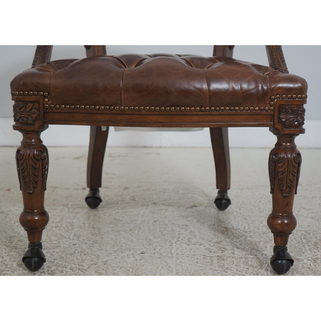 Set of 4 Maitland Smith Gentry Tufted Leather Game Chairs For Sale - Image 9 of 18