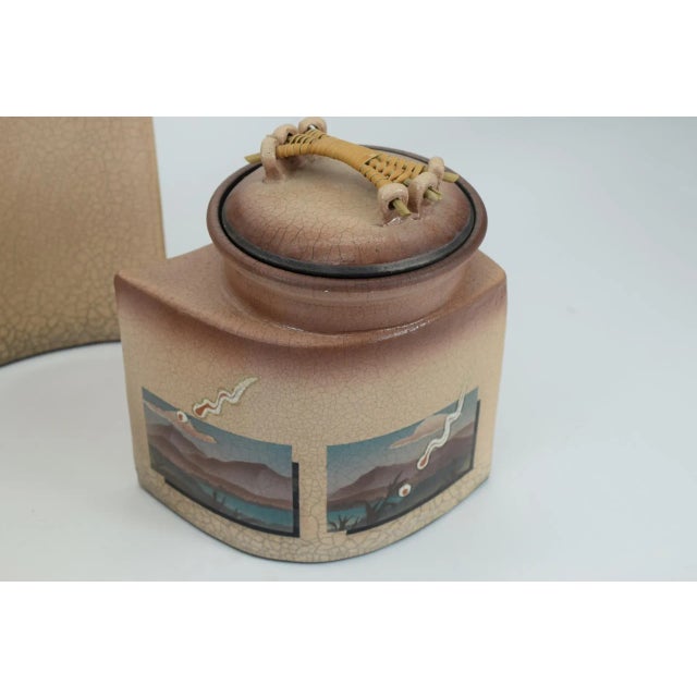 Tan 1980s Ken Jensen Raku Southwestern Lidded Pottery Jars, Signed - Set of 4 For Sale - Image 8 of 11