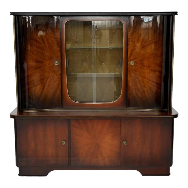 1940's Art Deco Mahogany and Glass Vitrine Display Cabinet With Locks and Key For Sale