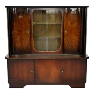1940's Art Deco Mahogany and Glass Vitrine Display Cabinet With Locks and Key