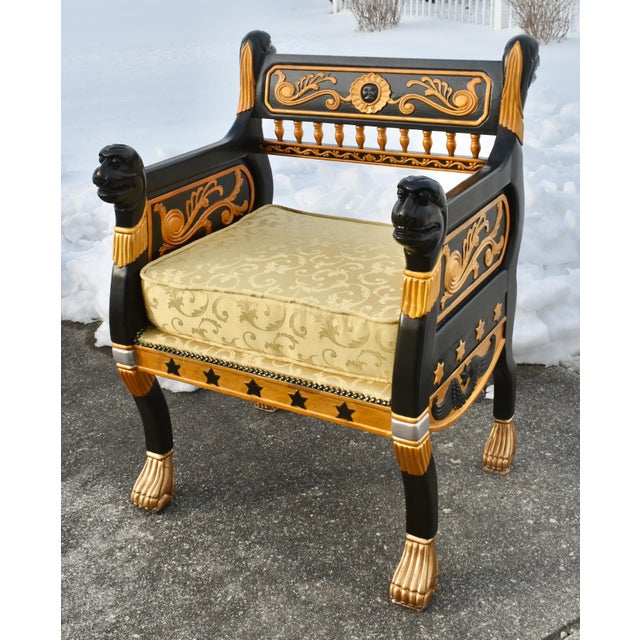 Vintage Ornate Egyptian Revival Black & Gold Chair W/Lion Heads For Sale In Philadelphia - Image 6 of 12