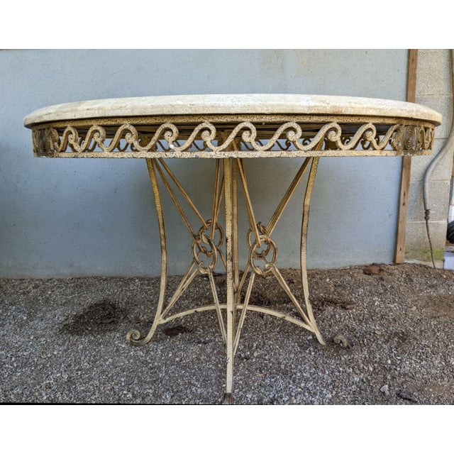 Thomasville 1990s Thomasville 44" Wrought Iron Table W/Tessellated Fossiliferous Limestone Top For Sale - Image 4 of 12