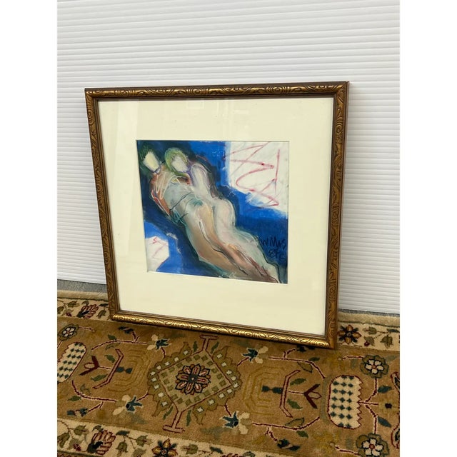 1980s Nancy Willis Lovers in Blue Signed Pastel/Oil on Paper, Circa 1985 For Sale - Image 5 of 11