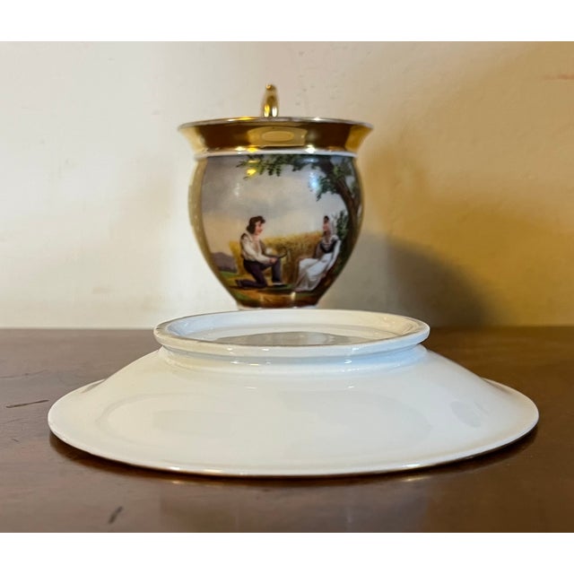 Antique Early 19th Century French Empire Paris Porcelain Tea Cup & Saucer Decorated With a Courting Couple For Sale - Image 14 of 14