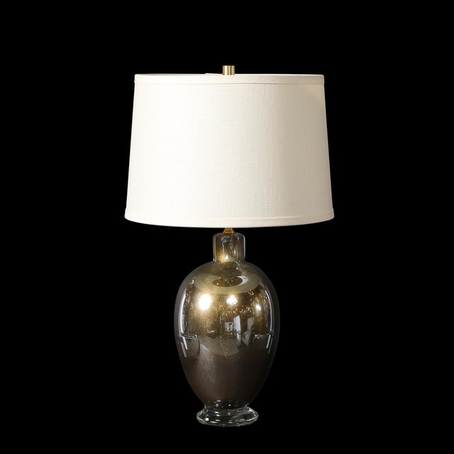 Modernist Hand-Blown Mercury Blue Murano Glass Table Lamps With 24k Gold Flecks For Sale - Image 16 of 16