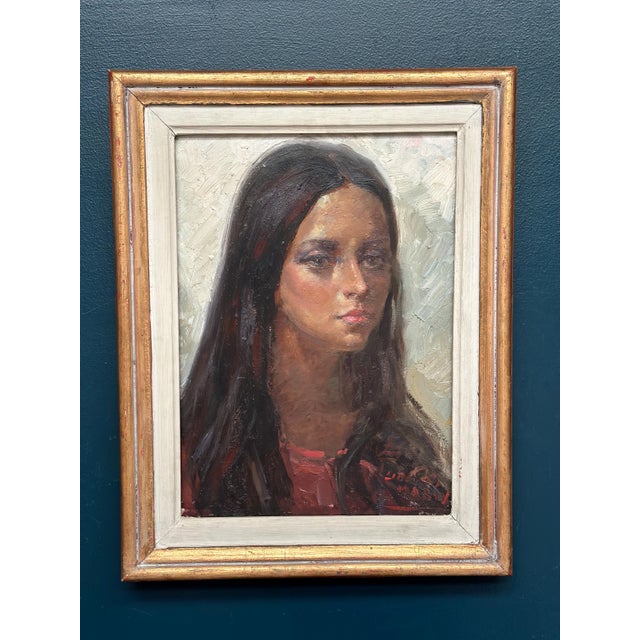 Mid-Century Modern Meriv, Portrait, 1960s, Oil on Canvas, Framed For Sale - Image 3 of 18