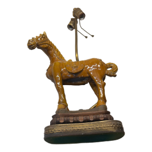 Antique Ceramic Chinese Horse Figure Mounted as Lamp