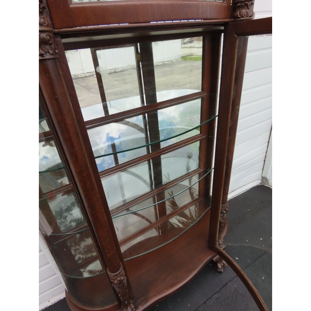 Late 1800s Large Tall Tiger Oak Leaded Stain Glass Curio Cabinet Cupboard 6573 For Sale - Image 17 of 18