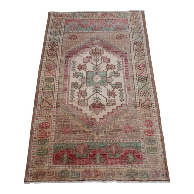1970s 1970s Vintage Hand-Knotted Small Rug Muted Color Organic Wool Doormat Entry Decor 2x3 Ft Approx For Sale - Image 5 of 14