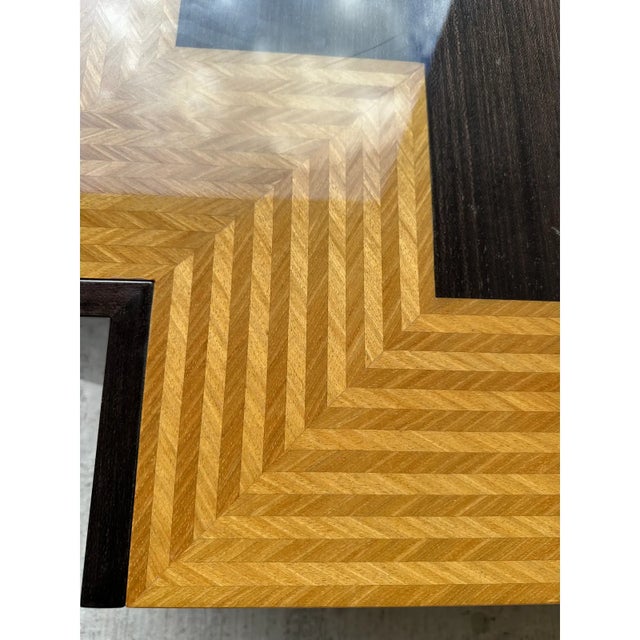 1980s Leon Rosen for the Pace Collection Postmodern "Medina" Mixed Wood Coffee Table For Sale - Image 13 of 14