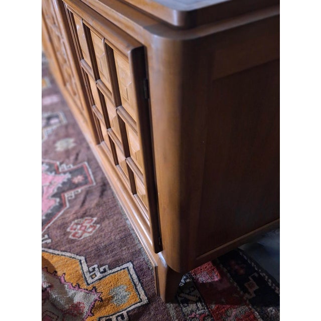 Large Brutalist French Sideboard with Carved Panels, 1940s For Sale - Image 9 of 16