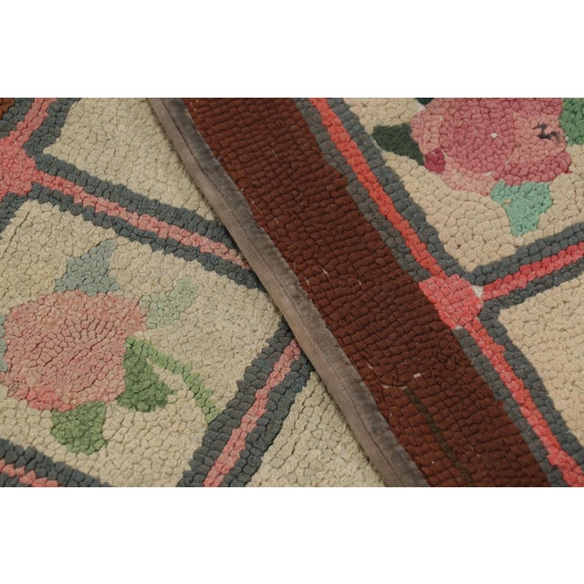 Textile Antique Hooked Rug in Beige With Floral Medallion & Patterns From Rug & Kilim For Sale - Image 7 of 7
