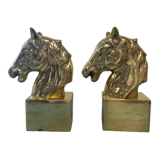 Vintage Brass Horse Head Bookends - a Pair For Sale