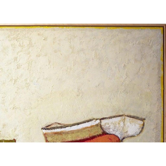 20th Century Warm-Toned Abstract Modern Village by the Ocean With Boats Landscape by David Adickes For Sale - Image 4 of 14