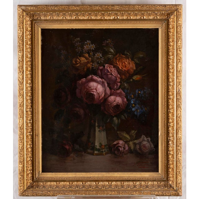 Joseph Ferrero, Flower Bouquet, 1890s-1910s, Oil on Board For Sale - Image 3 of 14