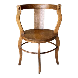 Early 20th-Century Quartersawn Oak Wood Barrel Single Splat Back Accent Chair