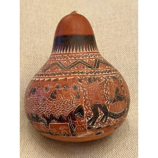 Large Vintage Peruvian Mate Burilado Hand-Carved Storytelling Gourd Rattles – Pair For Sale - Image 9 of 12