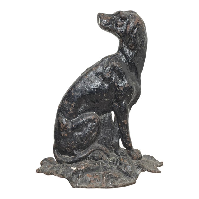 19th Century English Victorian Seated Hound Dog Cast Iron Door Stop