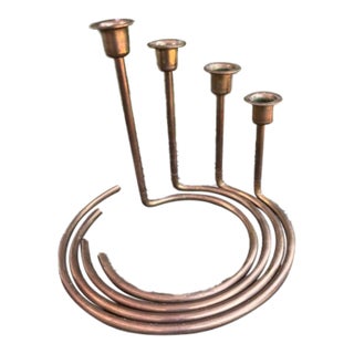 Vintage Set of 4 Brass Graduated Nesting Ring Shaped Candle Holders Circa 1960's For Sale