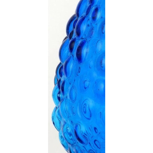 Blue Bubble Textured Blue Glass Table Lamps With Brass Accents - a Pair For Sale - Image 8 of 9