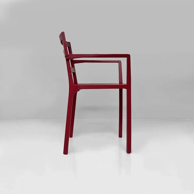 Italian Modern Armchair in Burgundy Varnished Wood, 1980s For Sale - Image 3 of 18