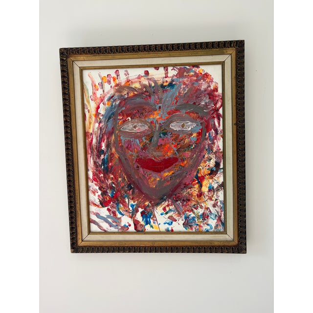 Interesting Abstract Portrait on Canvas - Signed For Sale In Miami - Image 6 of 8