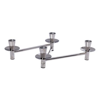 Méduse Expandable 4-Piece Taper Candle Holder Set, Nickel For Sale