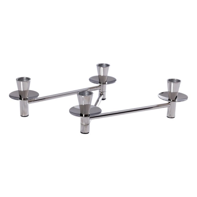 Méduse Expandable 4-Piece Taper Candle Holder Set, Nickel For Sale