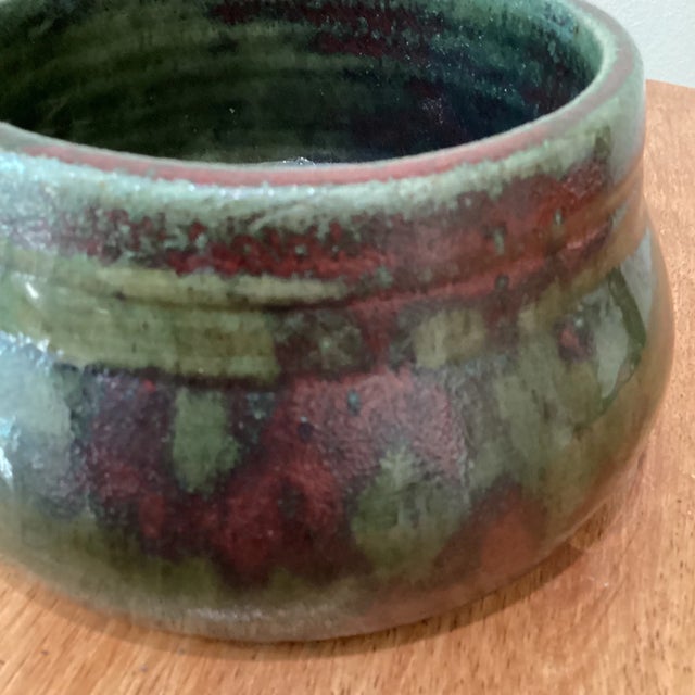 Vintage Fire Glazed Handmade Pottery Bowl Artist Signed For Sale - Image 9 of 13