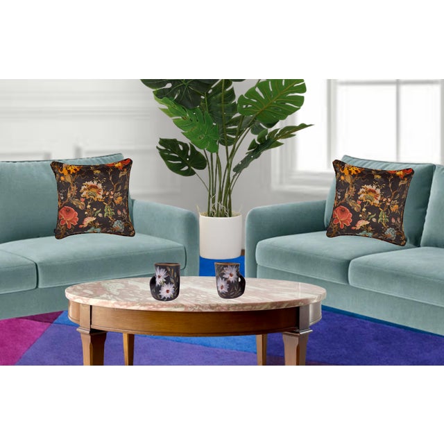 Mid-Century Modern Mid-Century Vallauris Black White Floral Blossoms Terracotta Mugs- A Pair For Sale - Image 3 of 18