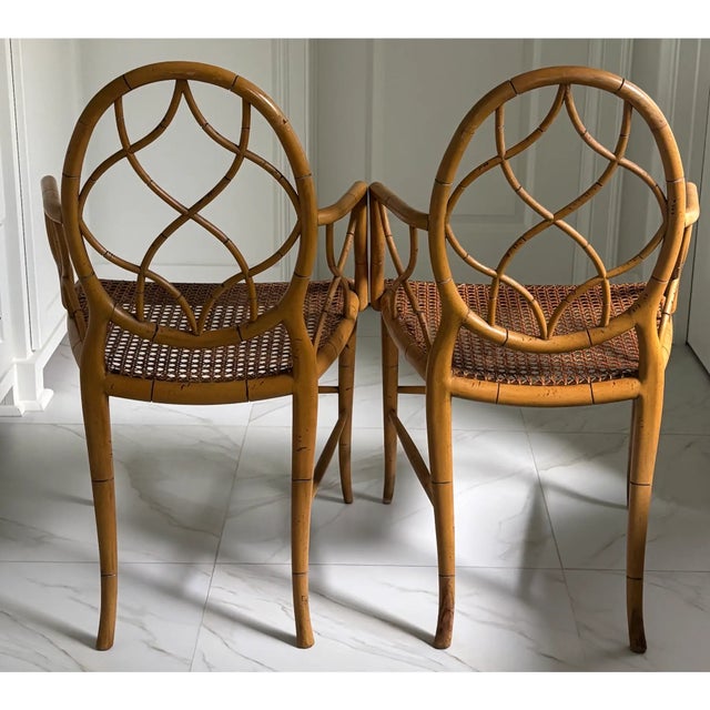 Vintage Palm Beach Style English Faux Bamboo Oval Back Armchairs - A Pair For Sale In Little Rock - Image 6 of 15