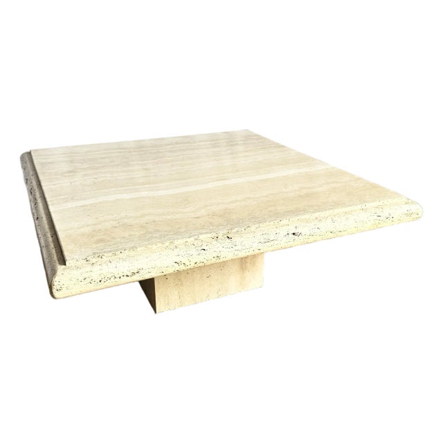 Vintage Italian Travertine Square Top Coffee Table For Sale