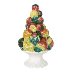 Vintage Ceramic Mixed Fruit Topiary With White Pedestal Base