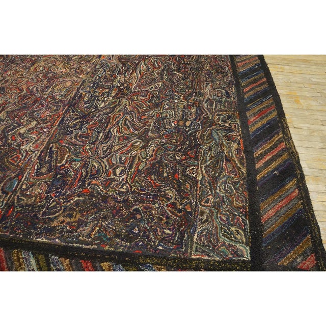 Textile 1930s Multicolor Antique Abstract Stripe Design American Hooked Folk Art Rug For Sale - Image 7 of 9