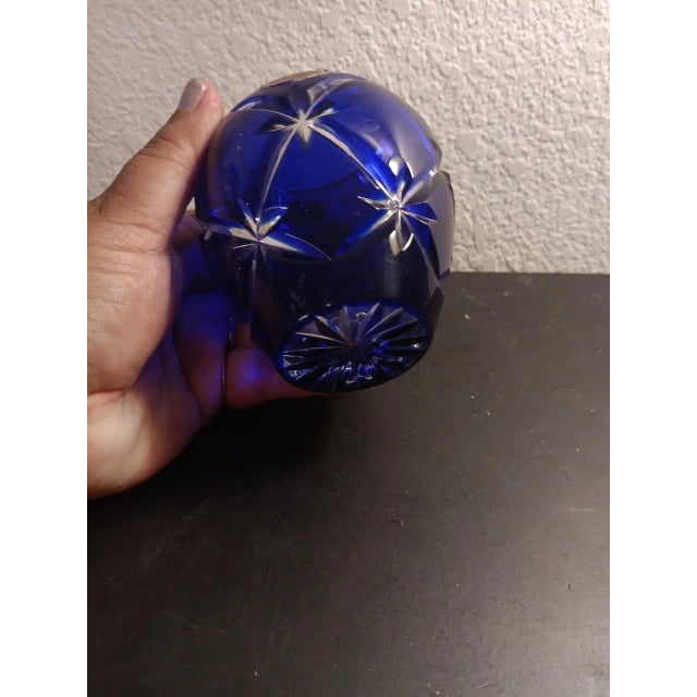 Gorham 1980s Gorham Cobalt Blue Cut Crystal Rose Bowl Made in Germany For Sale - Image 4 of 8
