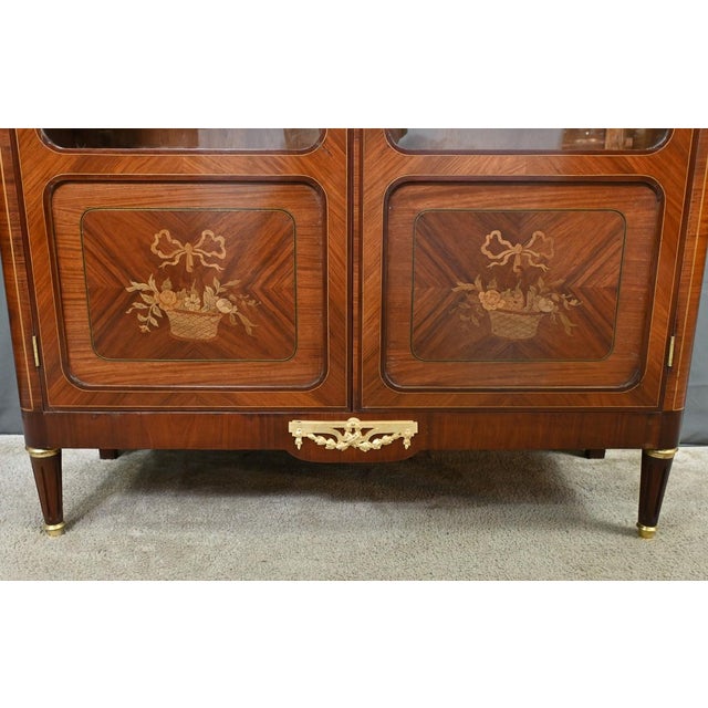 Brown Louis XVI Style Marquetry Bookcase For Sale - Image 8 of 18