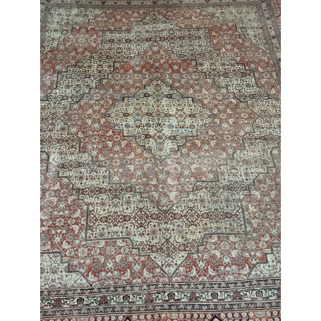 Antique Persian Tabriz Rug With Geometric Medallion Pattern - 12'2'' X 9'6'' For Sale - Image 4 of 9