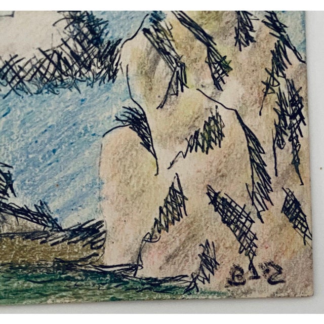 Ben-Zion Weinman, Pastel, Ink Drawing Rocks And Cloud Landscape Jewish American Modernist WPA For Sale - Image 4 of 6