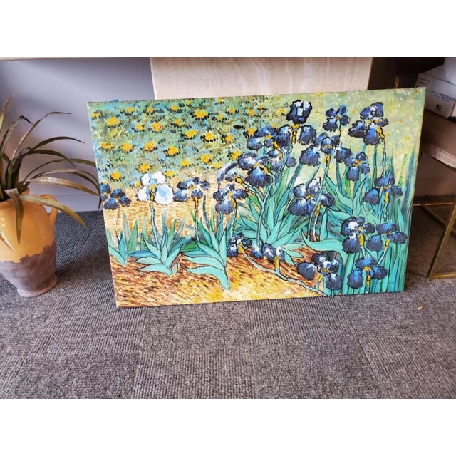 1980s Post-Impressionist Style Floral Still Life Oil Painting of Water Lillies and an Iris For Sale - Image 4 of 6
