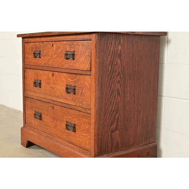 Liberty & Co. Antique English Mission Oak Arts & Crafts Vanity Dresser With Mirror, Circa 1900 For Sale - Image 9 of 13