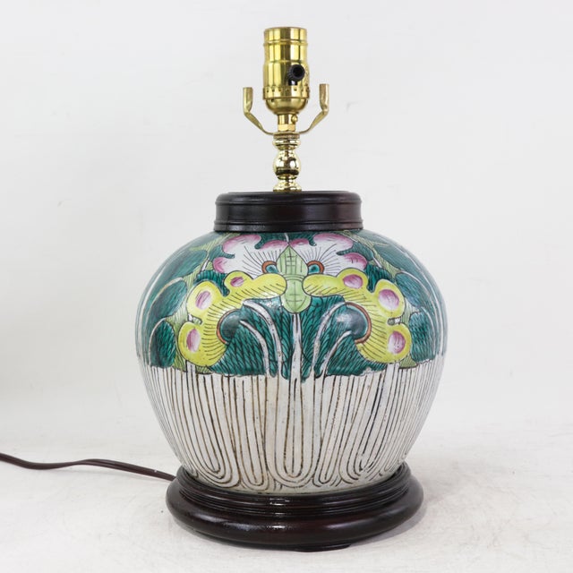 Antique Famille Rose Bok Choy Porcelain Table Lamp With Cabbage Leaf and Butterfly Motif For Sale - Image 14 of 14